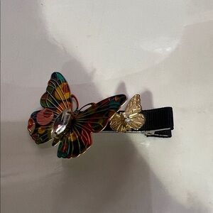 Multicolor Butterfly Hair Clip with Gold Accent